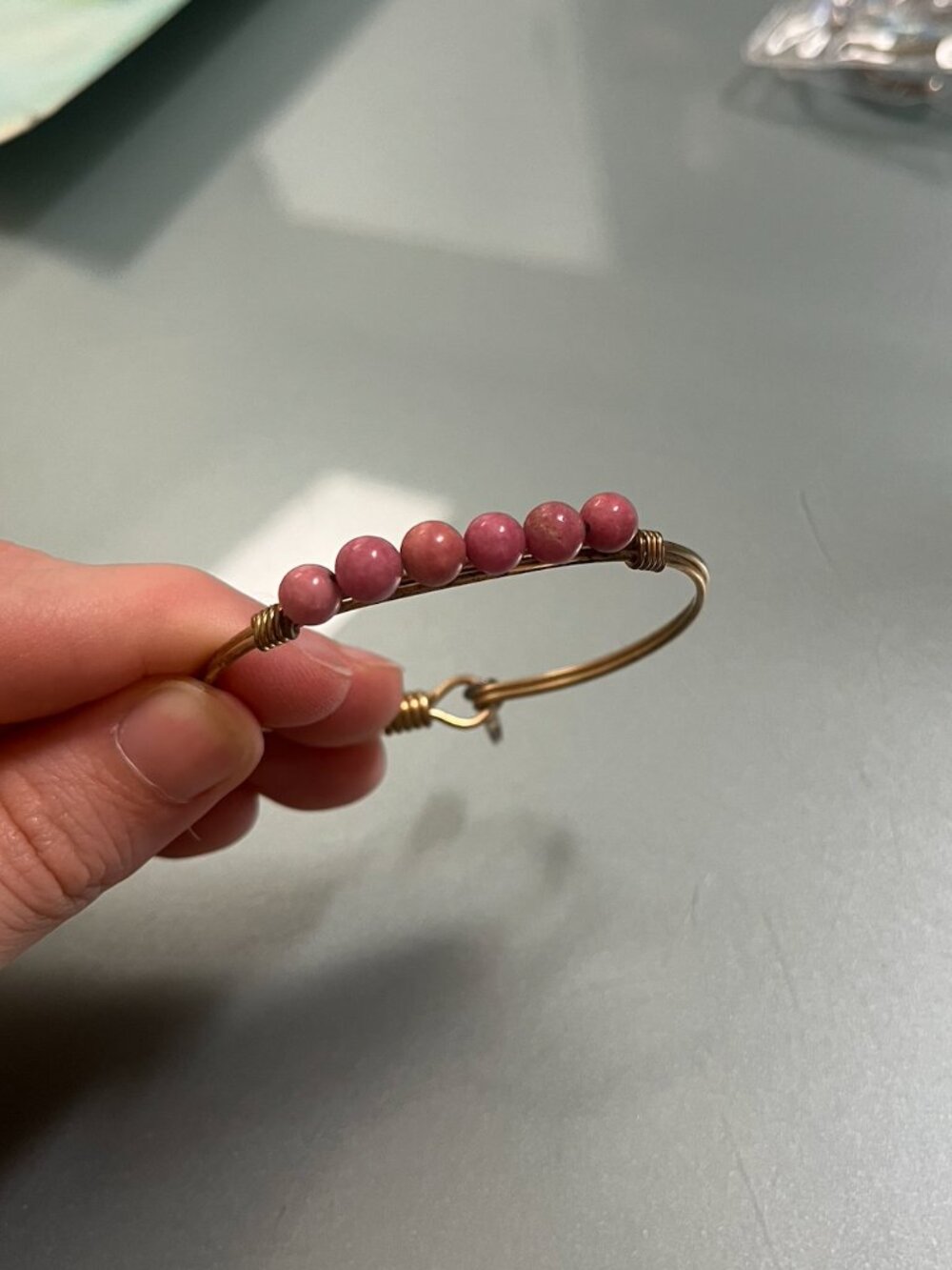 Luca and Danni Pink Quartz Pearl bangle bracelet